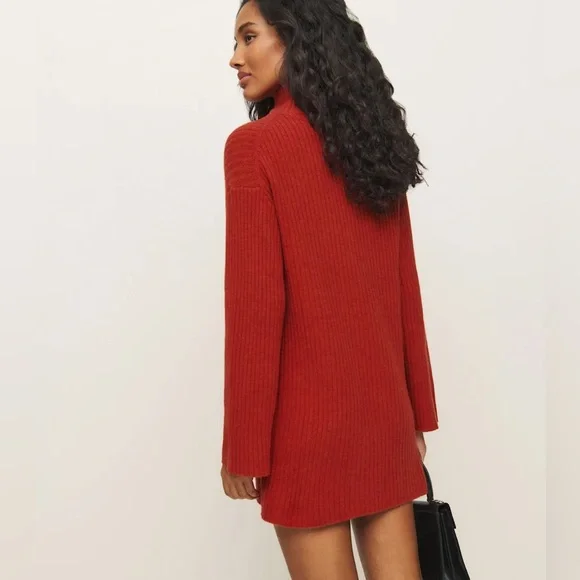 NWT Reformation Ozzy Regenerative Wool Sweater Dress size XS SUNDRIED TOMATO new - Picture 3 of 11